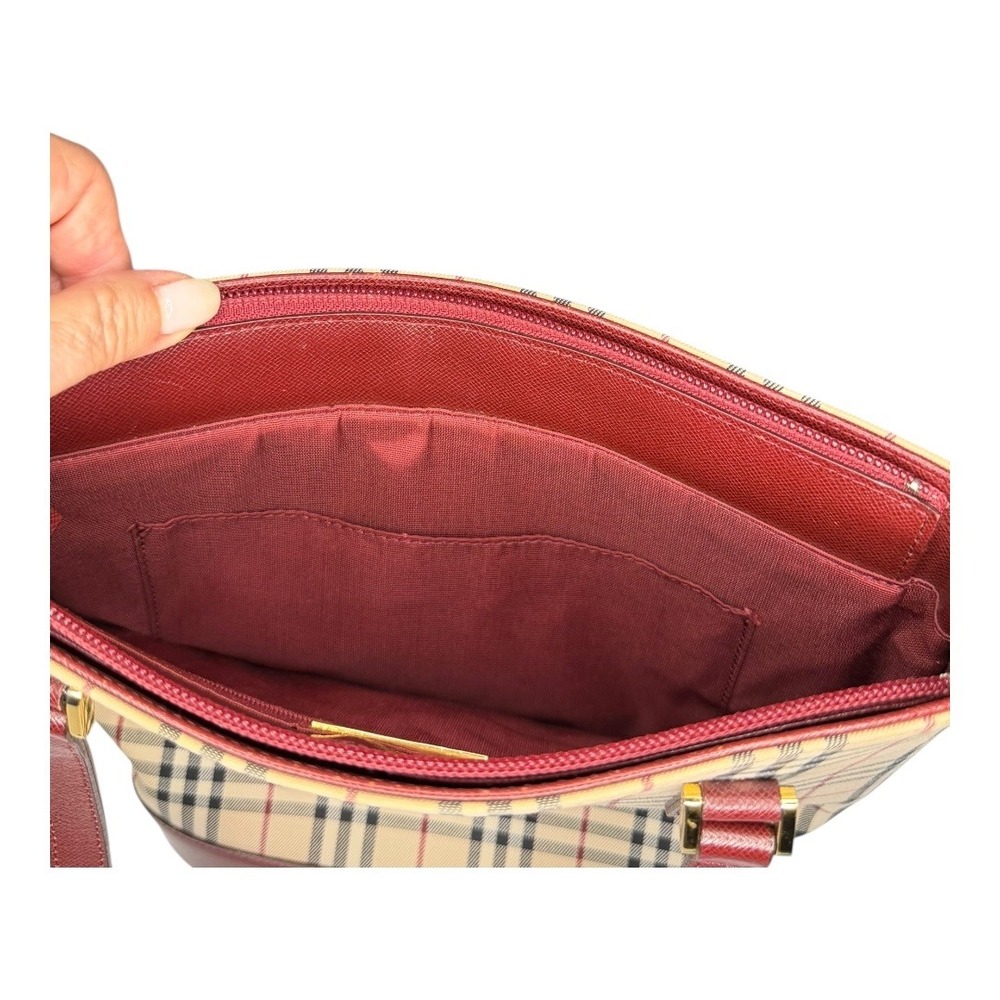 Burberry Small Haymarket Check Tote – Burgundy Trim - Picture 14 of 14